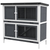 Pawhut Rabbit Hutch, Wooden 2 Tier Bunny Guinea Pig Cage With Openable Top, Slide-out Tray, Ramp, Asphalt Roof, For 2 Rabbits Outdoor Backyard Use, Grey