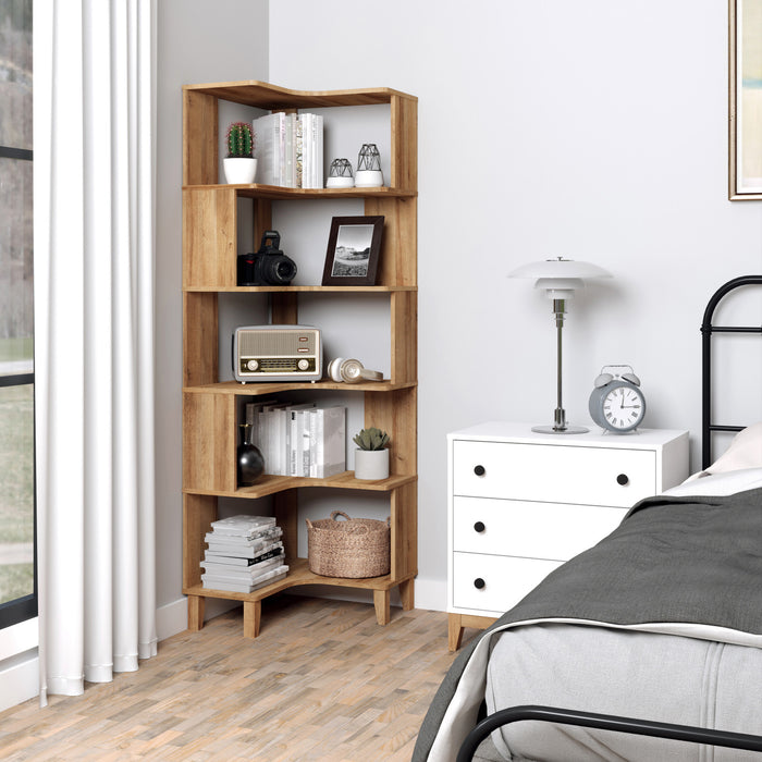 Prepac Nordik Corner Bookcase - Natural Oak