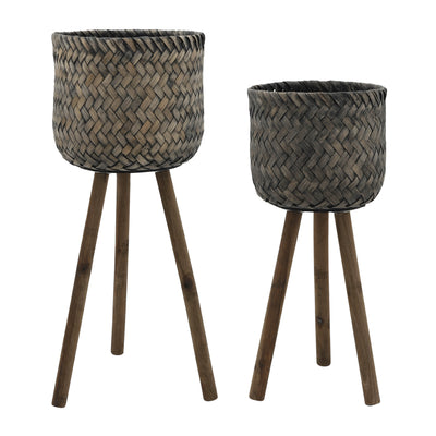 Bamboo Planter on Stand - Set of 2|Cache-pot en bambou sur support - ensemble de 2