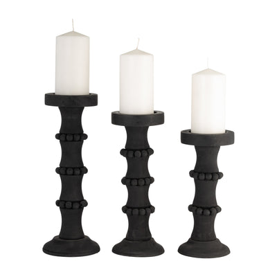 Wood 11" Antique Candle Holder - Black|Bougeoir antique de 11 po en bois - noir