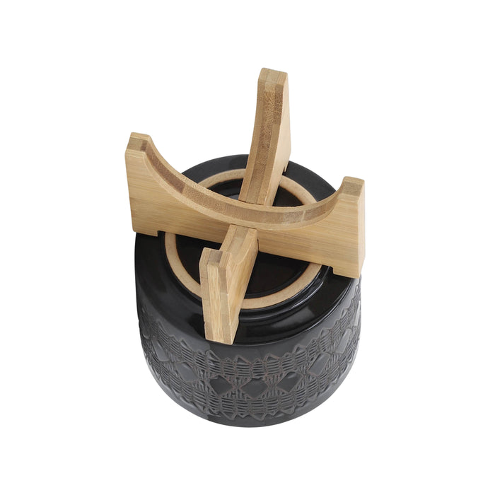 Ceramic 5\" Aztec Planter with Wood Stand - Black