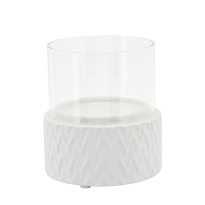 Ceramic Glass 5" Chevron Pillar Candle Holder - White|Bougeoir pilier à chevrons de 5 po en céramique - blanc