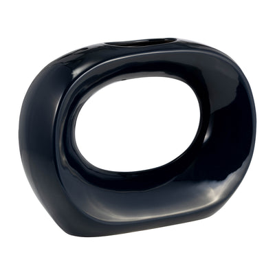 Ceramic 11" Oval Vase - Navy|Vase ovale de 11 po en céramique - bleu marine