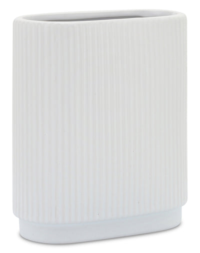 White 8" Ceramic Ridged Vase|Vase strié en céramique blanche de 8 po