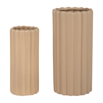 Ceramic 10"/13" Ribbed Irish Cream Vase - Set of 2|Vase cannelé de 10 po/13 po en céramique crème irlandaise - ensemble de 2