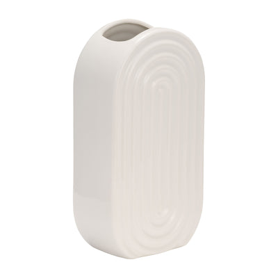 Ceramic 11" Oval Ridged Vase - White|Vase ovale strié de 11 po en céramique - blanc