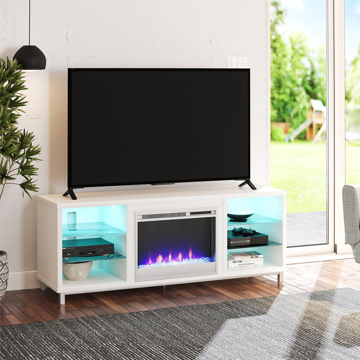 Ameriwood Home Lumina Electric Fireplace TV Stand for TVs up to 70\" - White