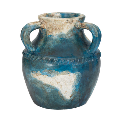 Terracotta 10" Triple Handle Jug - Blue and Ivory | Carafe de 10 po en terre cuite à 3 poignées - bleue et ivoire