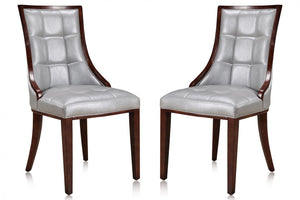 Manhattan Comfort Set of 2 Fifth Avenue Faux Leather Dining Chairs - Silver & Walnut