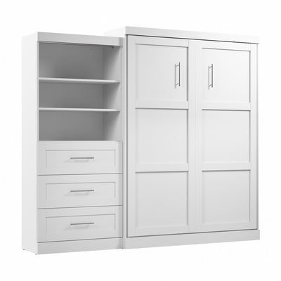 Bestar Pur Queen Murphy Bed and Shelving Unit with Drawers 101-Inch Wall Bed - White|Grand lit escamotable mural Pur de Bestar de 101 po avec tablettes et tiroirs - blanc