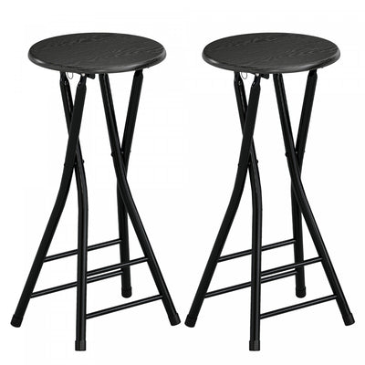 HOMCOM 24" Bar Stools Set of 2, Folding Bar Chairs with Footrest, Black