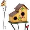 Outsunny Outdoor Bird House with Pole, 57\" Metal Birdhouse Decor, Yellow