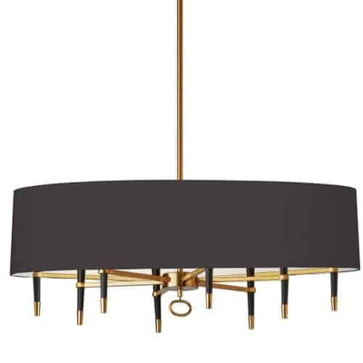Dainolite Langford 8 Light Horizontal Chandelier Vintage Bronze Black Shade Lamp|Lustre horizontal Langford de Dainolite avec abat-jour noir, fini bronze rétro et 8 ampoules