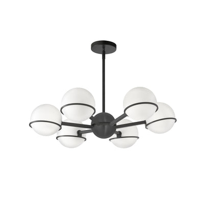 Dainolite Sofia 6 Light Chandelier Matte Black White Opal Glass Lamp|Lustre Sofia de Dainolite en verre blanc opale, avec fini noir mat et 6 ampoules