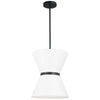 Dainolite Caterine 1 Light Pendant 12\" Dia Matte Black Finish Black Ring/White Shade Lamp