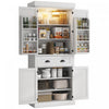 HOMCOM 71\" Kitchen Pantry Cabinet with Spice Racks and LED Lights, White