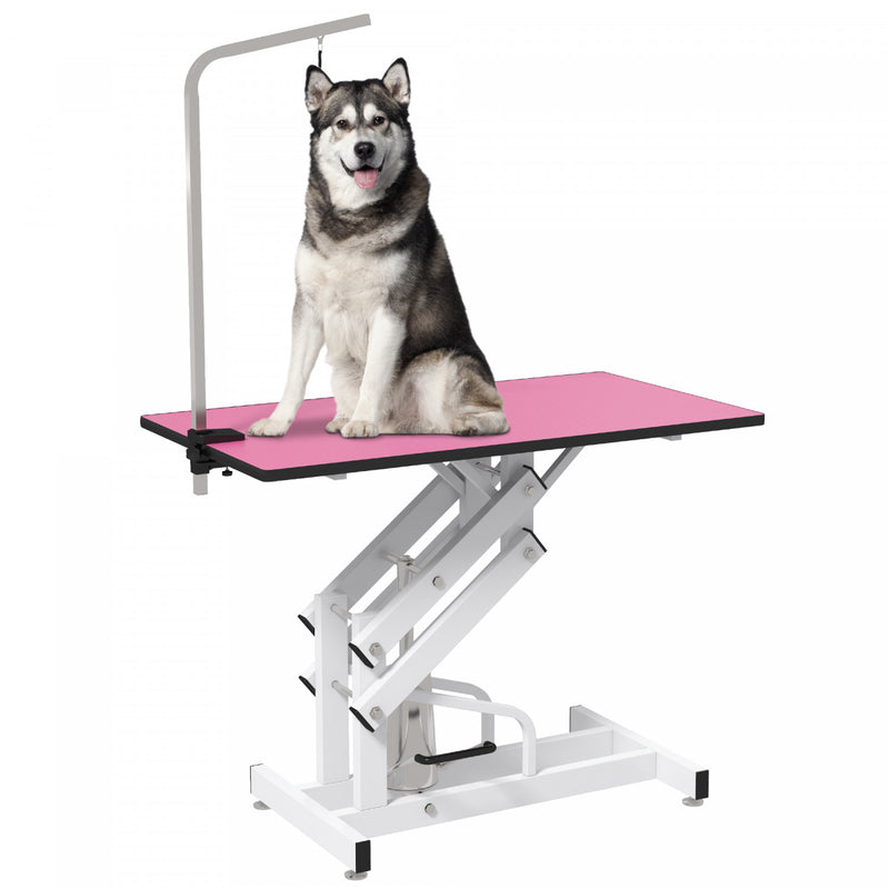 PawHut Dog Grooming Table Deluxe Professional Pet Grooming Table for Larger Dogs Z Lift Hydraulic Pink