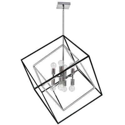 Dainolite Kappa 8 Light Pendant Polished Chrome/Matte Black Finish Lamp|Luminaire suspendu Kappa de Dainolite avec fini chromé poli et noir mat, et 8 ampoules