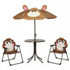 Outsunny Kids Folding Picnic Table And Chair Set Pattern Outdoor Garden Patio Backyard With Removable & Height Adjustable Sun Umbrella Brown