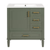 Emerson 30 Inch Bathroom Vanity with Ceramic Sink and Three Drawers, Olive Green