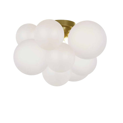 Dainolite Miles 3 Light Flush Mount Aged Brass Frosted White Glass Lamp|Plafonnier affleuré Miles de Dainolite en verre blanc givré, avec fini laiton vieilli et 3 ampoules