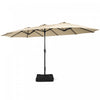 Costway 15FT Double-Sided Twin Patio Umbrella Outdoor Market W/ Crank & Base Beige
