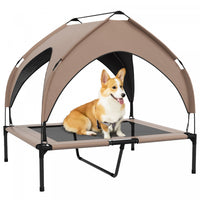 Pawhut Elevated Dog Bed With Canopy, Cooling Dog Cot Bed For Camping, Portable Raised Pet Cot With W