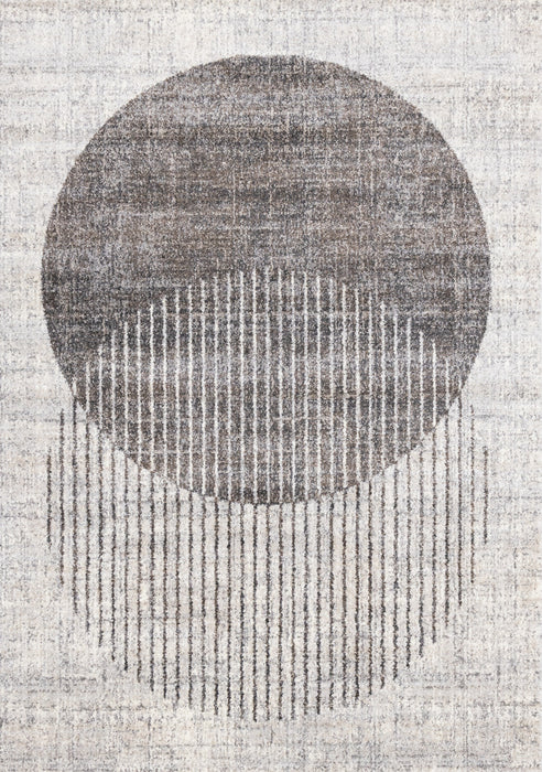 Solace Soft Low-Pile Grey White Merging Circles Area Rug - 6'7\" x 9'6\"