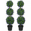 HOMCOM 3.5ft Set of 2 Potted Artificial Plant Ball Tree w/ Lavender Flowers