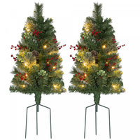 Homcom 2ft 2 Pack Lighted Small Christmas Tree With Red Berries Green