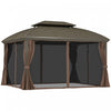 Outsunny 10' X 12' Metal Roof Hardtop Gazebo W/ Curtains & Netting, Coffee