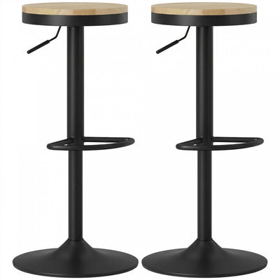 HOMCOM Wooden Bar Stools Set of 2 Adjustable Swivel Barstools Natural Black