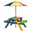 Outsunny Kids Picnic Table Bench Set With Removable Umbrella, Outdoor Wooden Kids Table And Chair Set For Backyard, Garden, 3-6 Years Boys And Girls, Multicolour