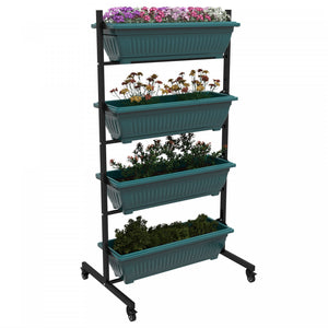 Outsunny 4-tier Vertical Raised Garden Bed With 4 Planter Boxes, Wheels, Outdoor Plant Stand Grow Container With Leaking Holes For Balcony Patio Outdoor, Green