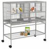Pawhut 40\"h Divided Breeder Bird Cage With Rolling Stand Removable Metal Tray, Storage Shelf, Wood Perch, And Food Container, Light Grey
