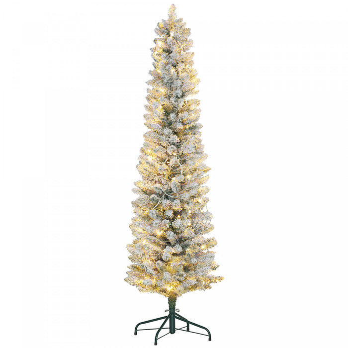 Homcom 7 Foot Snow Flocked Artificial Pencil Christmas Tree With Lights