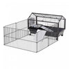 Pawhut Metal Small Rabbit Hutch Cage Main House Guinea Pig Hutch Small Animal Shed W/ Wheels And Brakes Foldable Large Run Detachable Black (35\" L X 50.5\" W X 22\" H)