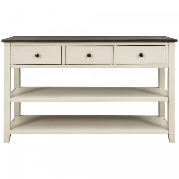 Wendy Solid Wood Console Table With 3 Drawers And 2 Open Shelves,beige Accent Cabinet