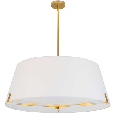 Dainolite Preston 4 Light Pendant 33" Dia Aged Brass White Fabric Shade Lamp|Luminaire suspendu Preston de Dainolite de 33 po de diamètre avec abat-jour en tissu blanc, fini laiton vieilli et 4 ampoules