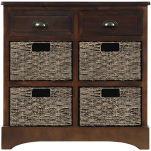 Tobey Solid Wood Storage Cabinet With 2 Drawers And 4 Rattan Baskets,espresso Accent Cabinet