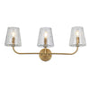 Dainolite Eleanor 3 Light Vanity Light Aged Brass Clear Hammered Glass Lamp