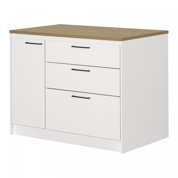 Myro Kitchen Island With Door And Drawers - White And Maple Nutmeg