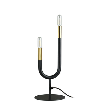 Dainolite Wand 2 Light Table Lamp Matte Black/Aged Brass Finish|Lampe de table Wand de Dainolite avec fini noir mat et laiton vieilli, et 2 ampoules