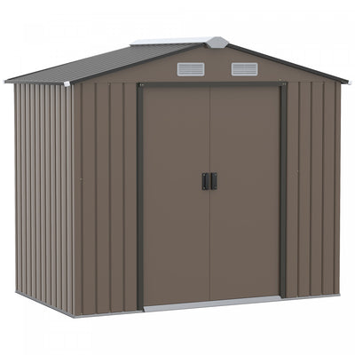 Outsunny 7' X 4' Garden Storage Shed W/ Foundation Kit And Double Doors Brown|Outsunny Abri De Rangement 7' X 4', Maison A Outils De Jardin, Marron