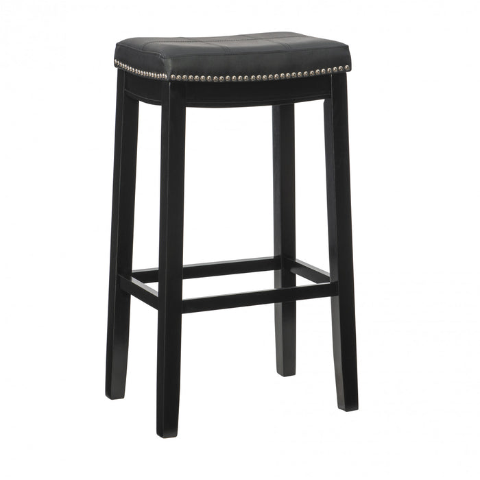 Claridge Faux Leather Backless Barstool - Black
