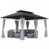 Outsunny 10' x 13' Double Roof Patio Gazebo With Curtains, Dark Grey