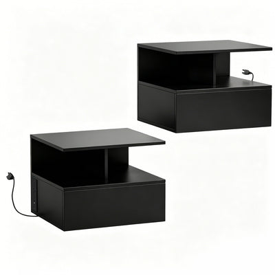 HOMCOM Floating Nightstand Set of 2, Bedside Table with with Power Outlets