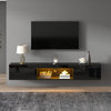 Evan Floating TV Stand with LED Lighting and Storage Doors,Black