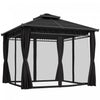 Outsunny 9' x 10' Double Roof Hardtop Gazebo with Nettings Curtains Black