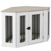 Pawhut Corner Dog Crate Furniture, 41\" Dog Crate End Table With Cushion, Door, Lock, Indoor Dog Cage For Medium And Small Dogs, White